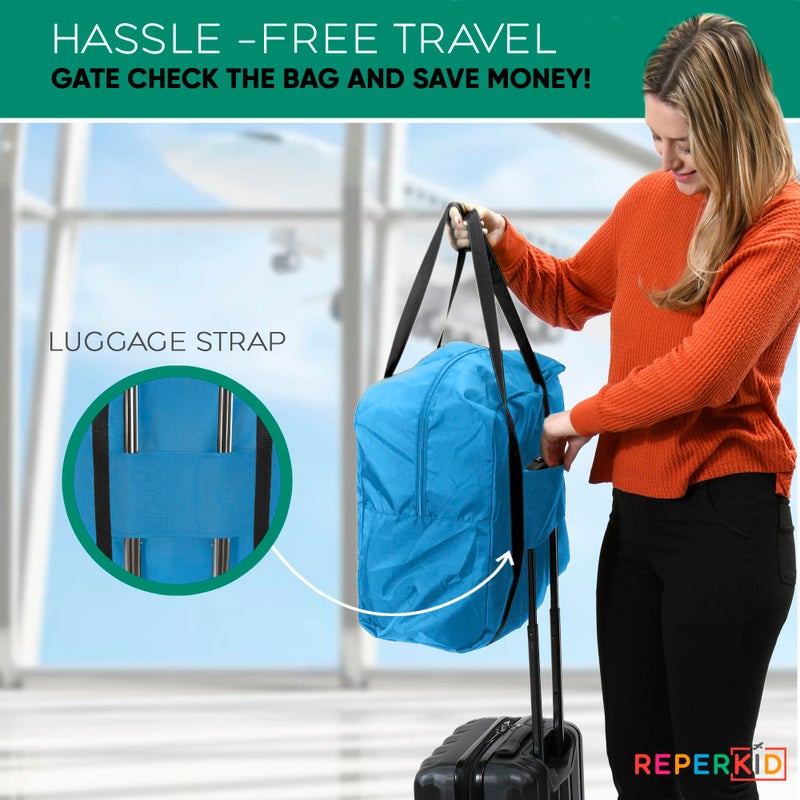 Reperkid Booster Seat Travel Bag for Airplane, Blue, 17" H x 16.5" W x 9.5" D, Compatible with Gb Pockit Stroller and Most Boosters- Premium Waterproof Cover, Hand Bag Design, Durable Zipper - Image 4
